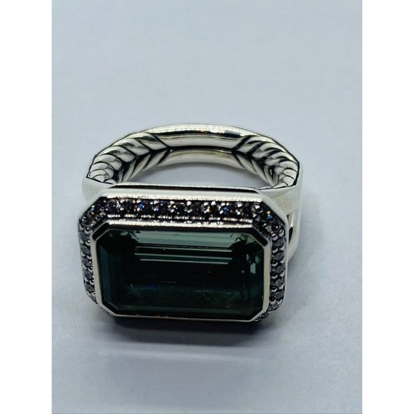 David Yurman Sterling Silver Novella Prasiolite Diamond Ring Size 4.75